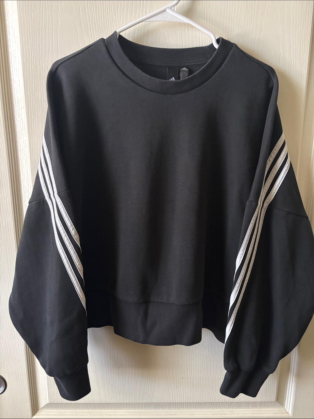 adidas Black Crewneck Sweatshirt with White Sleeve Stripes
